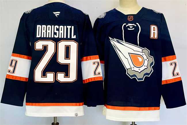 Men%27s Edmonton Oilers #29 Leon Draisaitl Navy 2024-25 With A Patch Reverse Retro Stitched Jersey->edmonton oilers->NHL Jersey